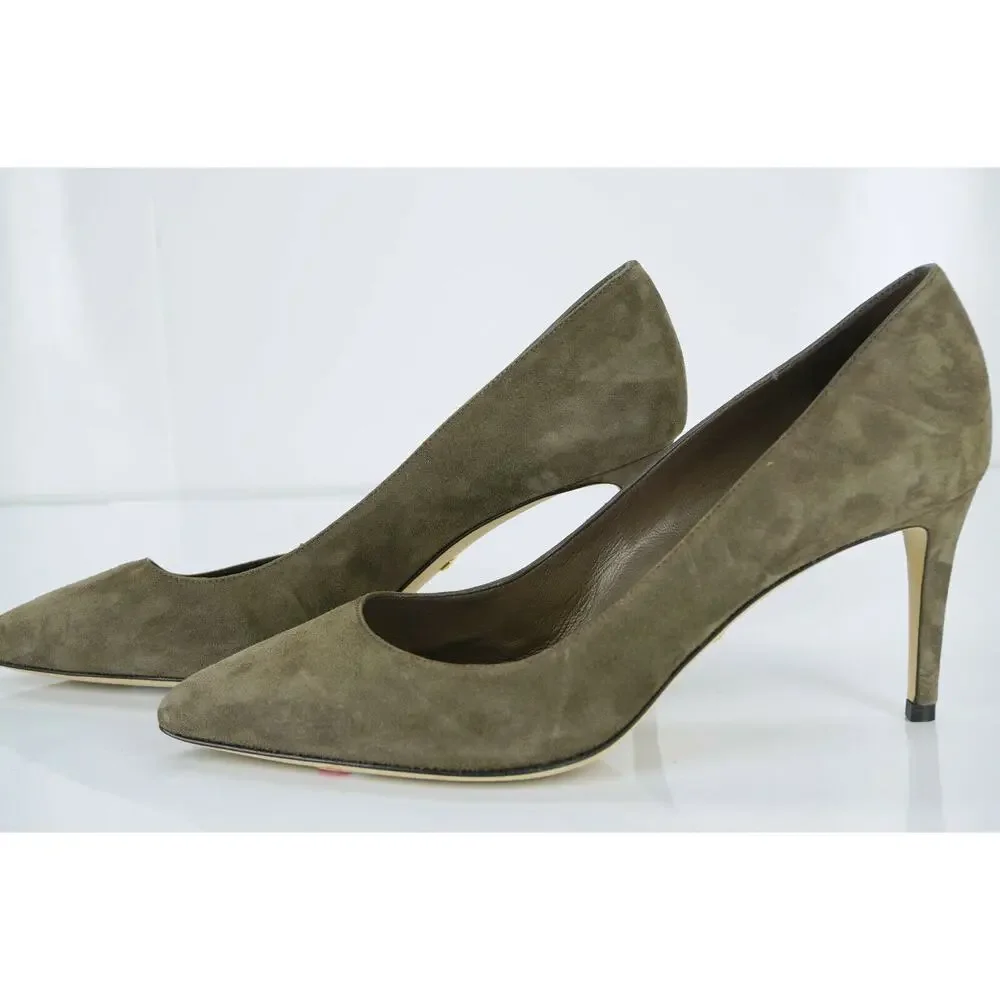 Gucci Brooke Classic Taupe Distressed Suede Pointed Toe Pump SZ 38 New